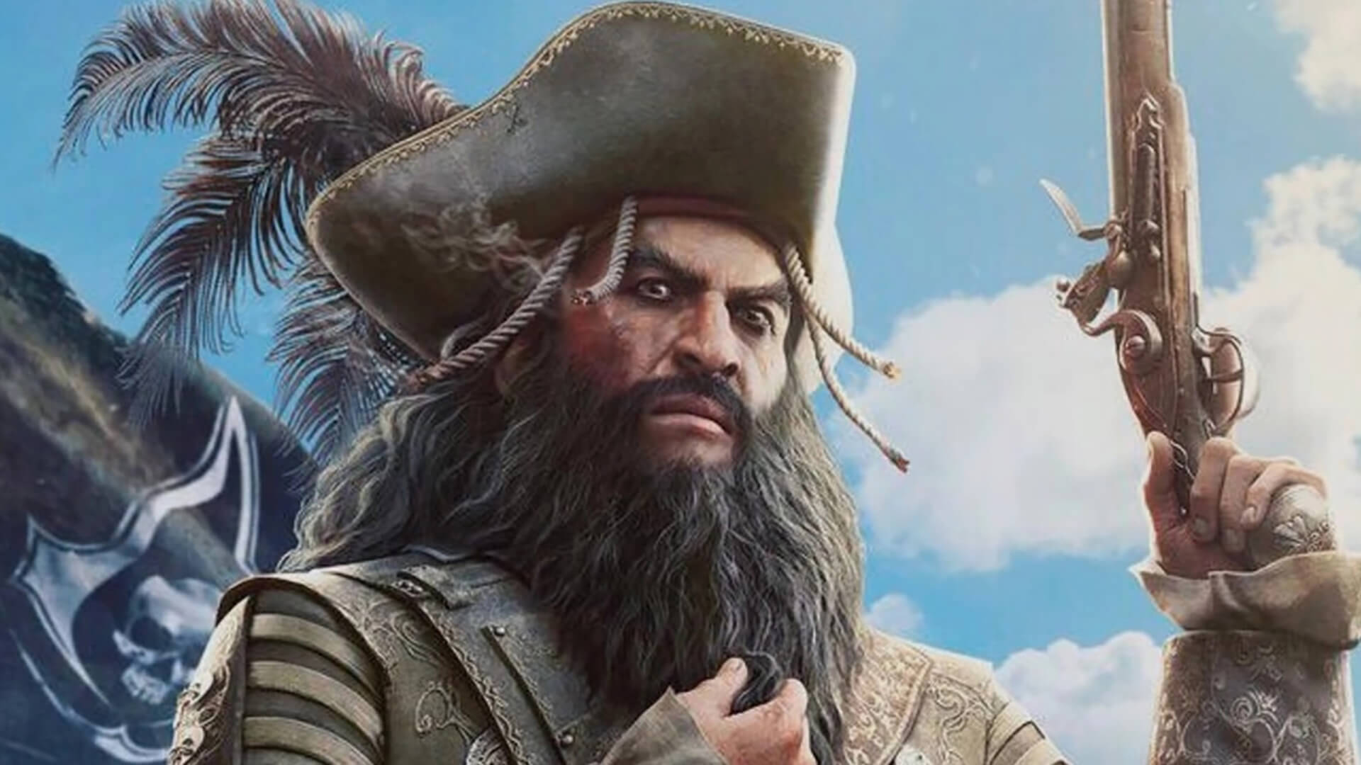 Assassin's Creed Black Flag Resynced trailer screenshot of the Jackdaw ship sailing through the detailed Caribbean Sea