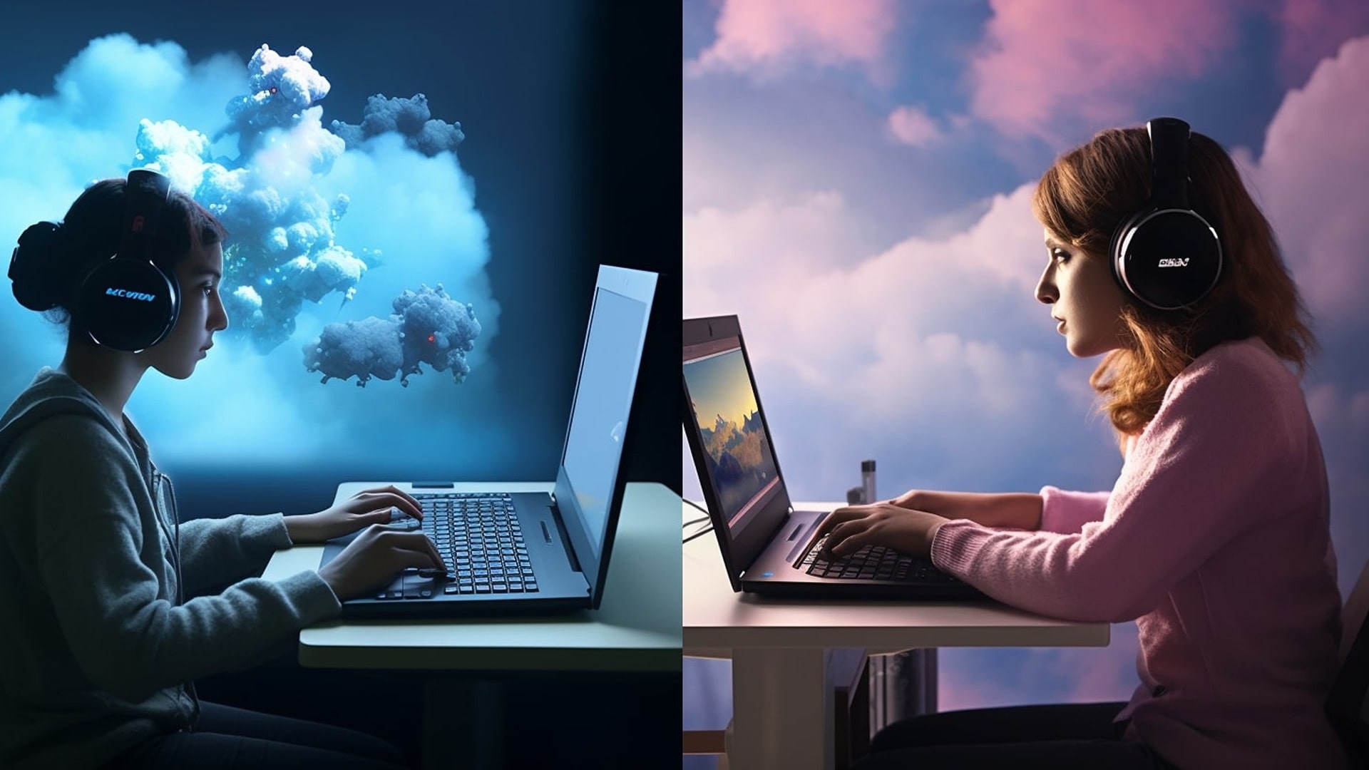 A gamer on a laptop showcasing the juxtaposition of traditional gaming and cloud-based gaming.