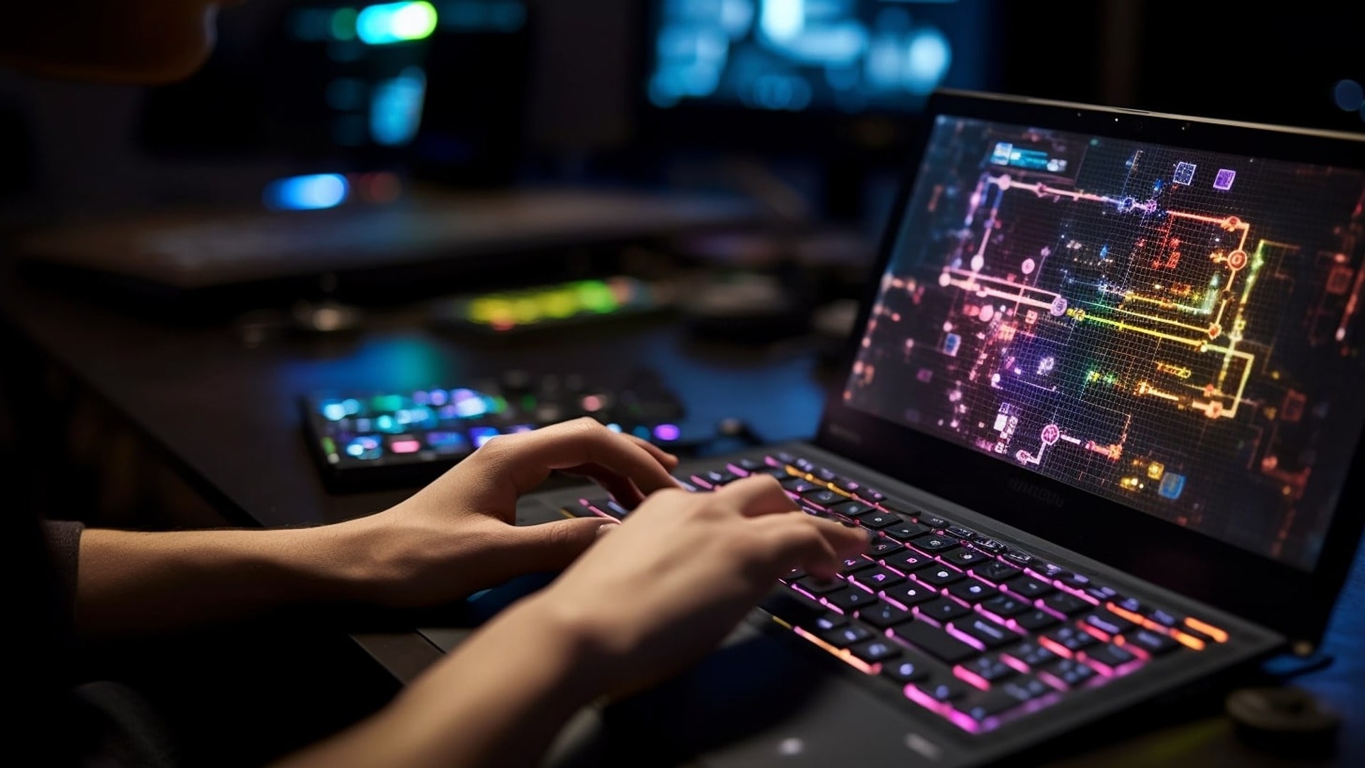 Gamer on a laptop using a cloud gaming service, accompanied by a step-by-step setup guide.