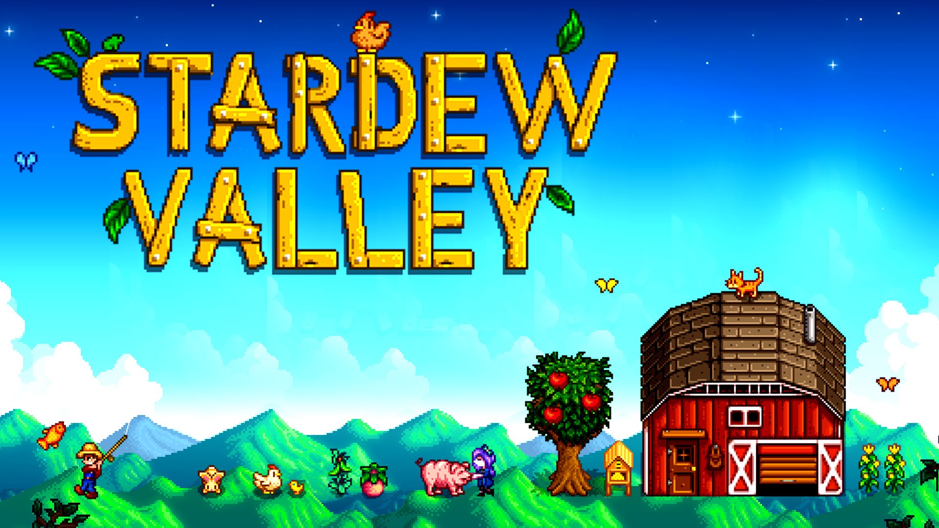 In-game screenshot of Stardew Valley showing a farm scene