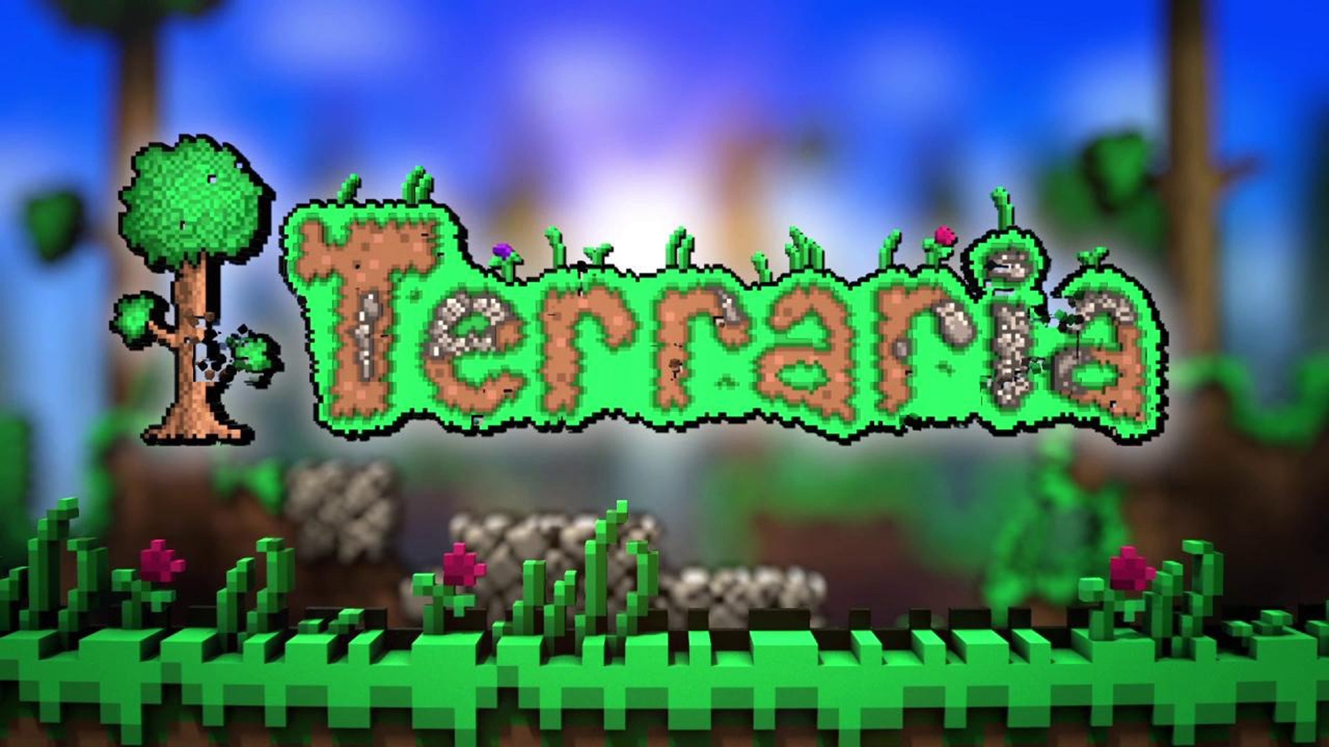 In-game screenshot of Terraria showcasing its pixelated sandbox world