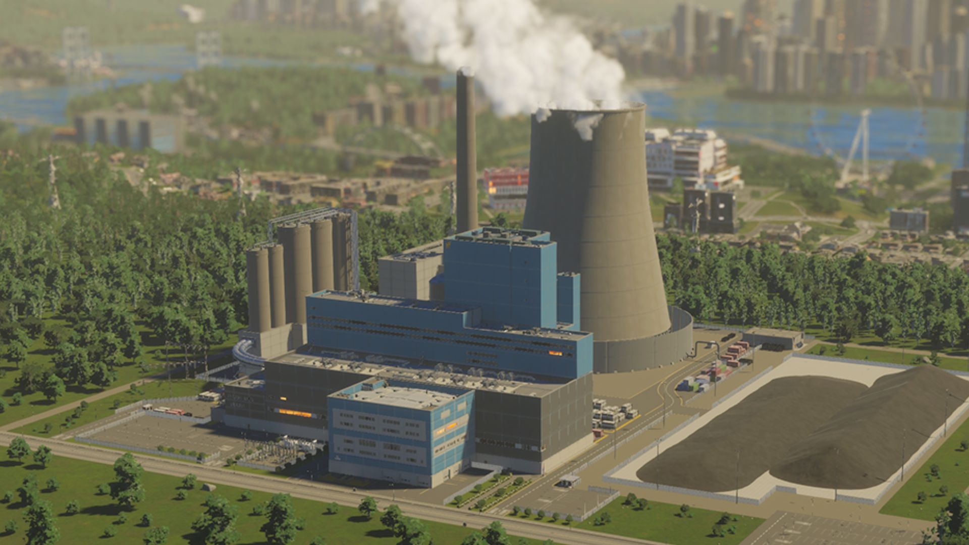 A screenshot from Cities Skylines 2 depicting a city landscape affected by pollution