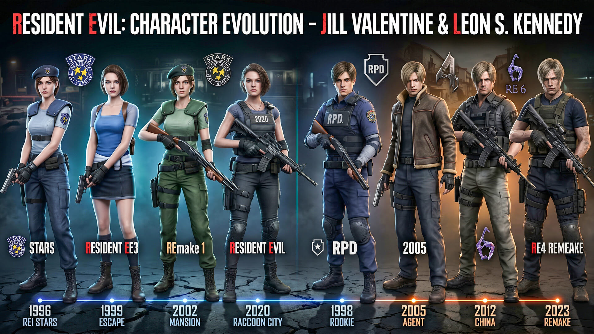 Leon S. Kennedy sareng Jill Valentine ngadugikeun évolusi waralaba Resident Evil.