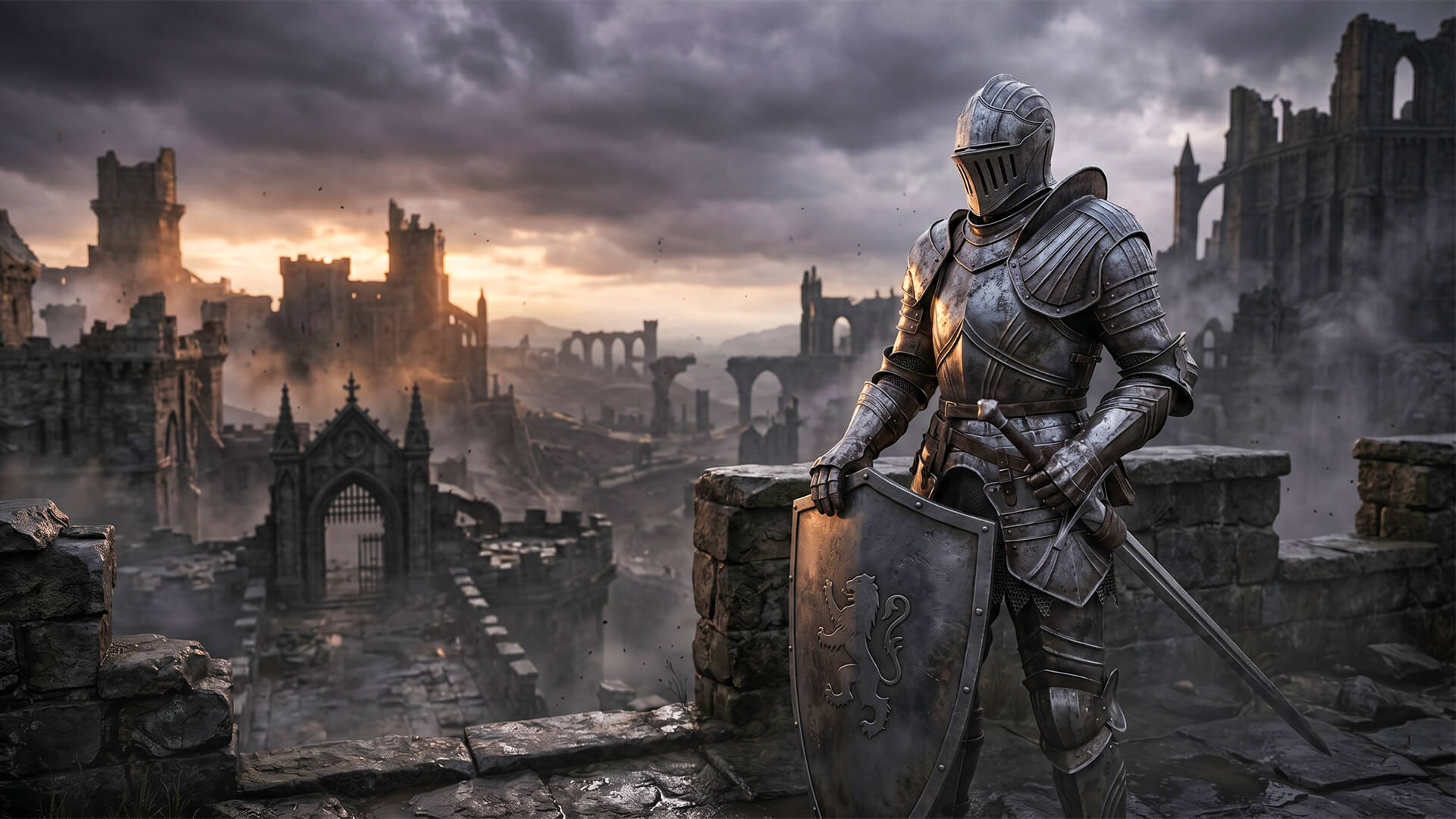 A knight in iconic Fluted Armor standing before the Nexus in Demon's Souls, the game that birthed the Soulslike genre.