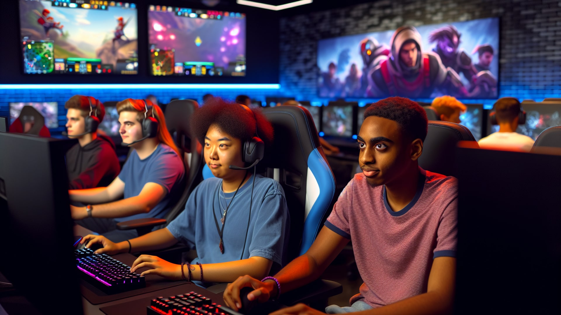 A group of college students participating in an esports tournament