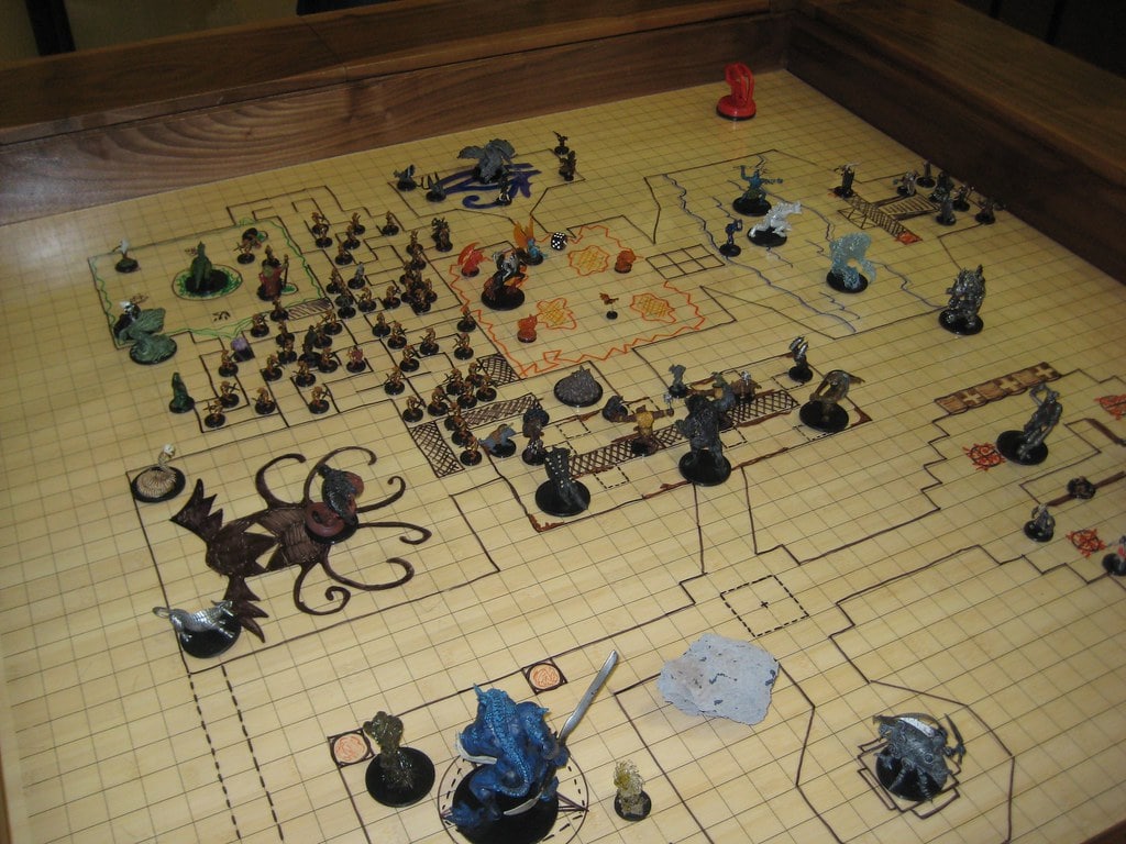 Dungeons & Dragons: A Classic Adventure in Tabletop Gaming A vibrant Dungeons & Dragons gameplay setup with colorful dice, character sheets, and detailed miniatures, capturing the essence of this iconic tabletop RPG.