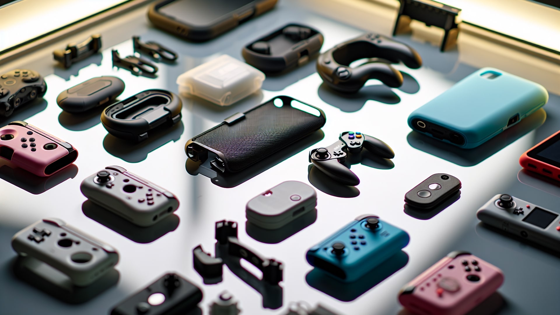 Array of Wiiboy Advance accessories showcasing controllers, adapters, and more