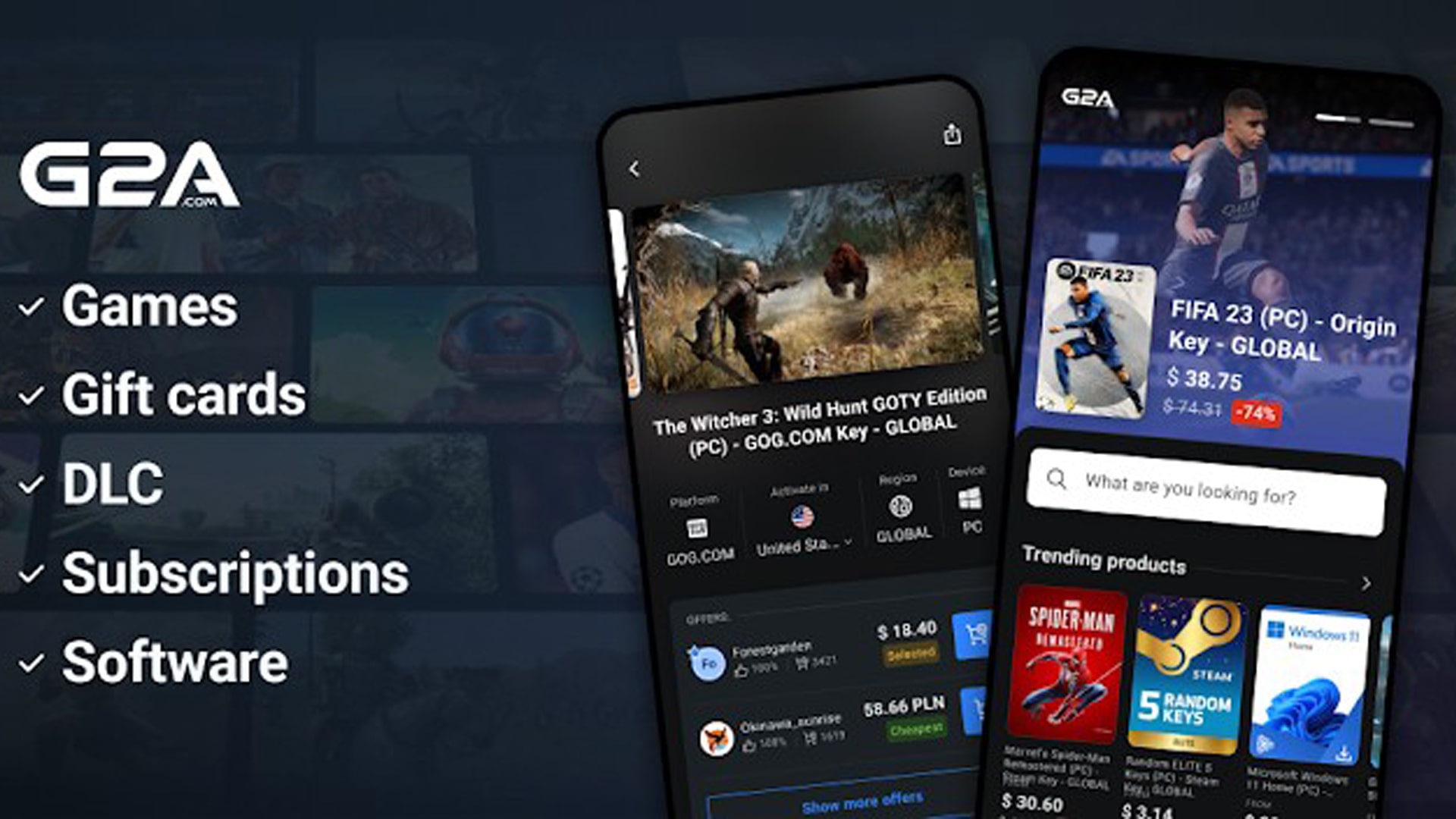 G2A App Interface Displayed on a Smartphone