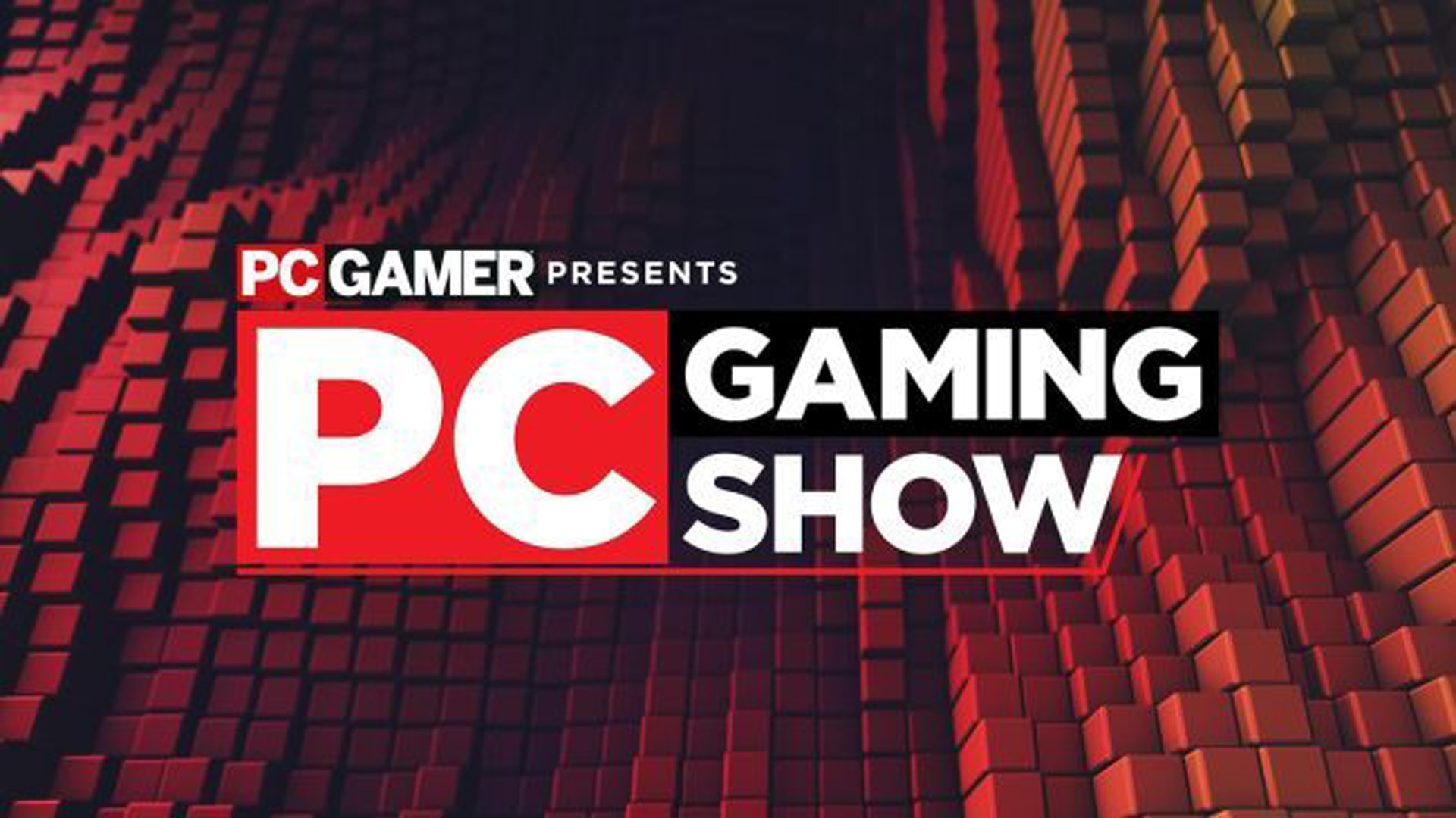 PC Gaming Show 2020 logo surrounded by gaming accessories