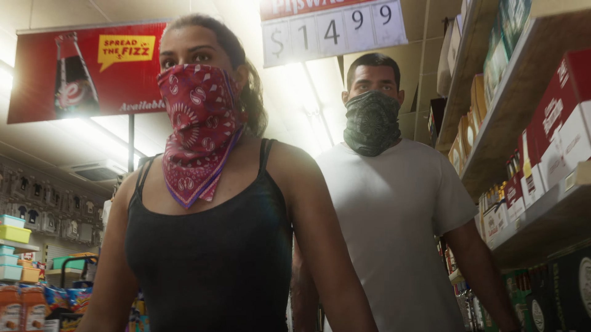 Lucia and Jason executing a robbery in Grand Theft Auto VI