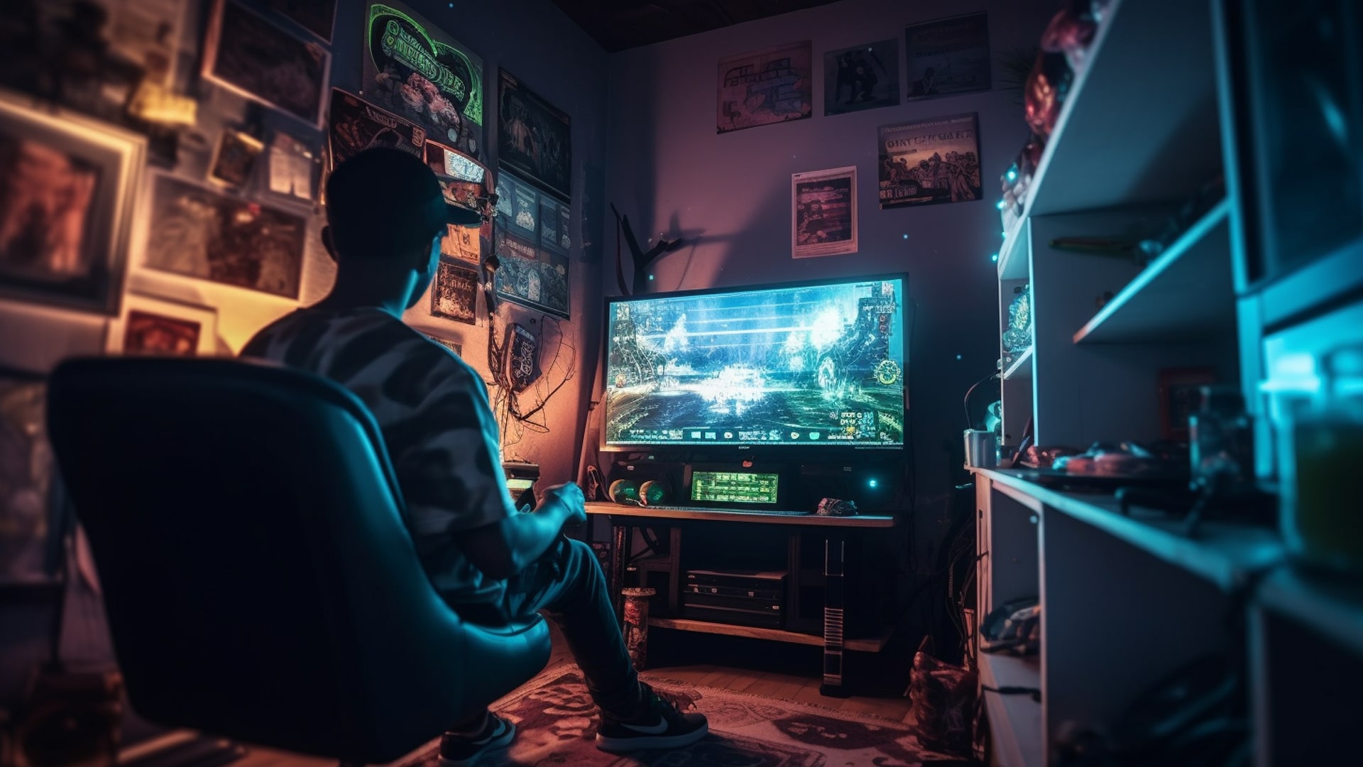 Gamer engrossed in a console game