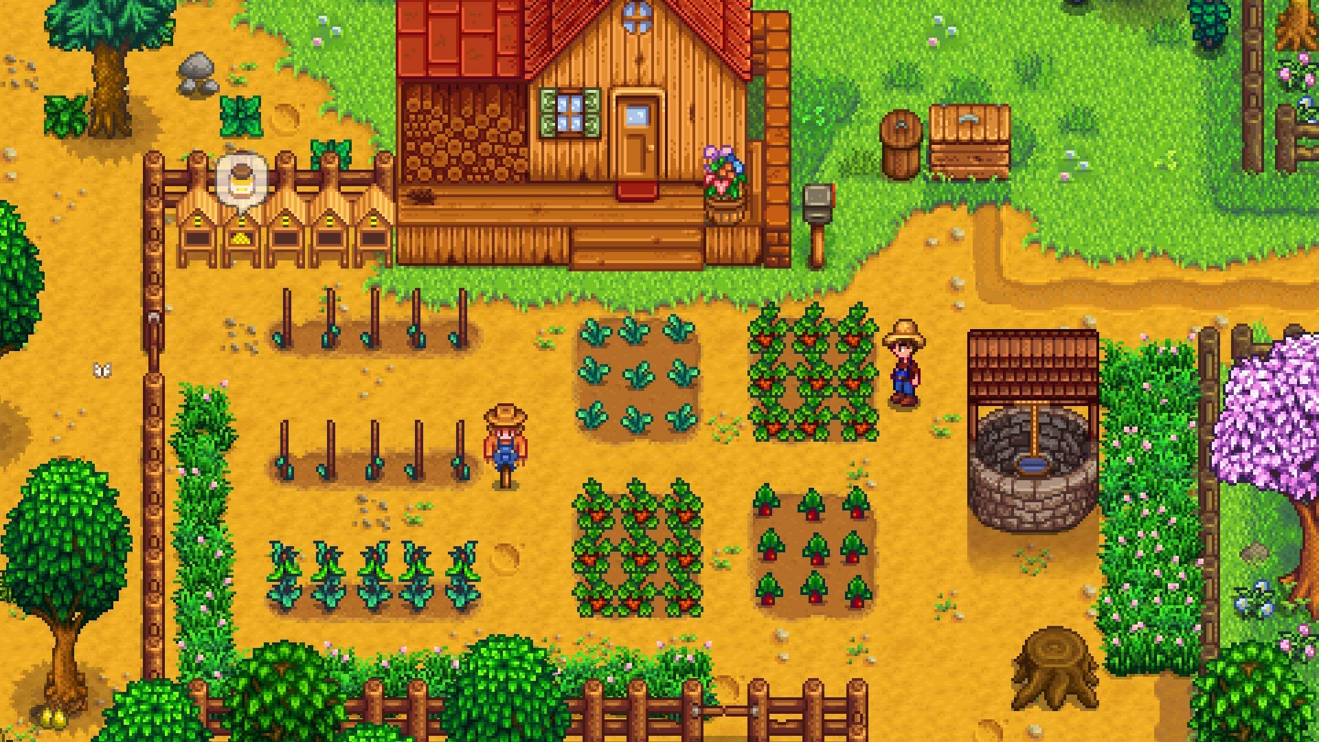 Colorful farm scene from the game Stardew Valley