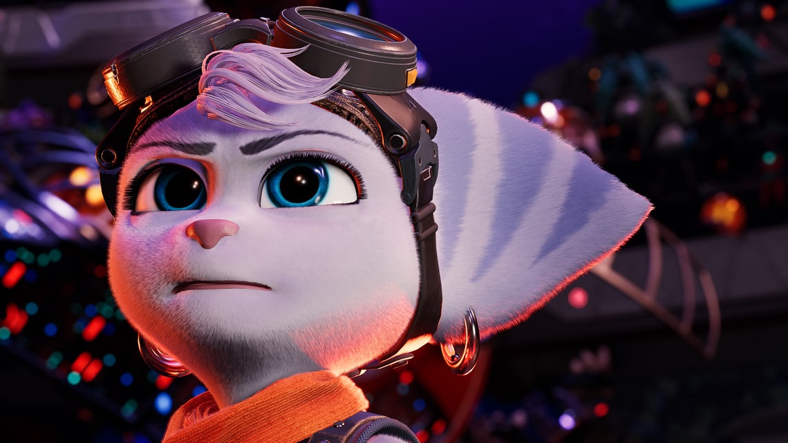 Ratchet & Clank: Rift Apart gameplay showcasing PS5's Haptic Feedback and Adaptive Triggers Vibrant screenshot from Ratchet & Clank: Rift Apart on PS5, showcasing gameplay enhanced with Haptic Feedback and Adaptive Triggers.