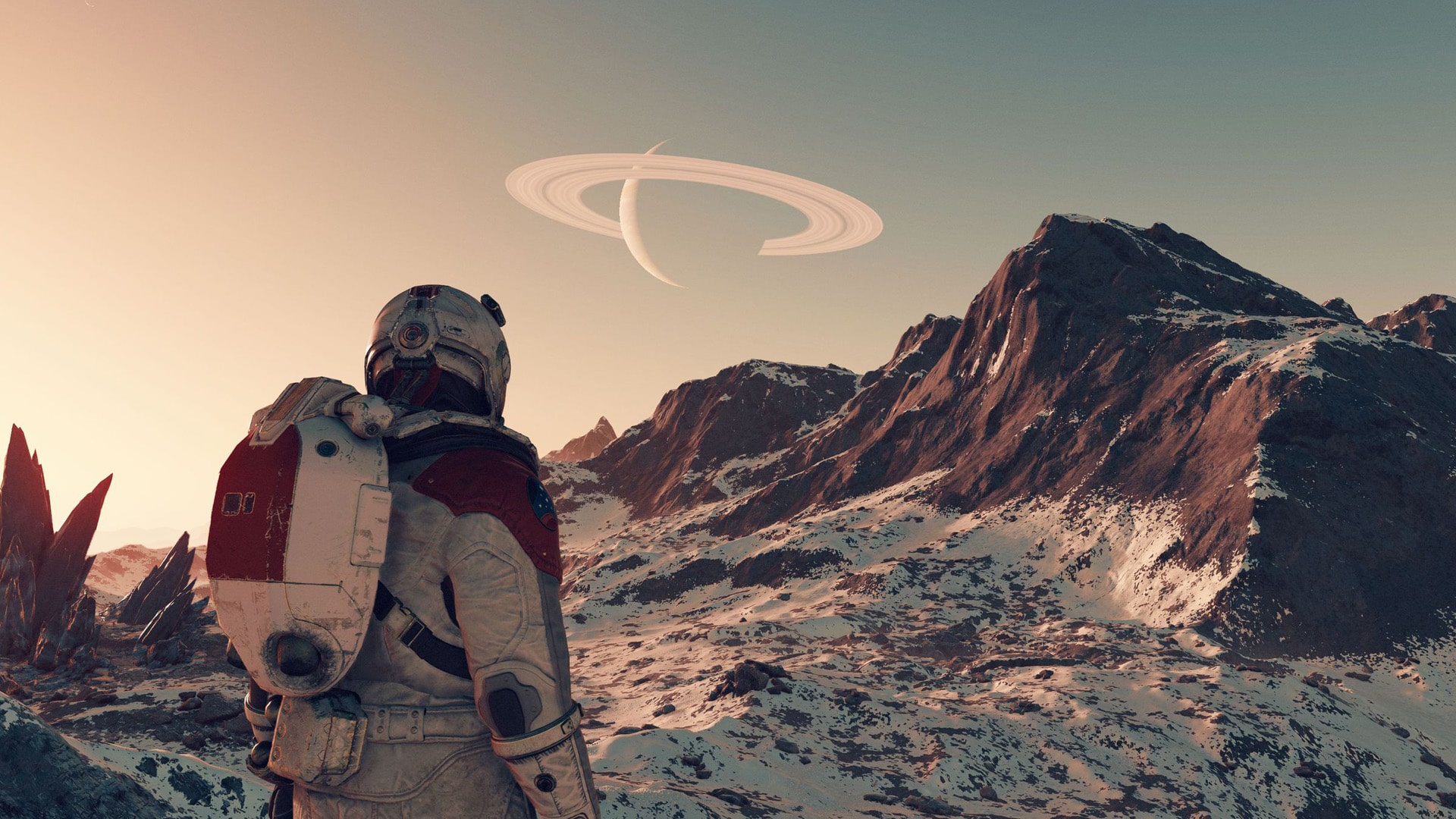 Astronaut exploring a foreign planet in Starfield game