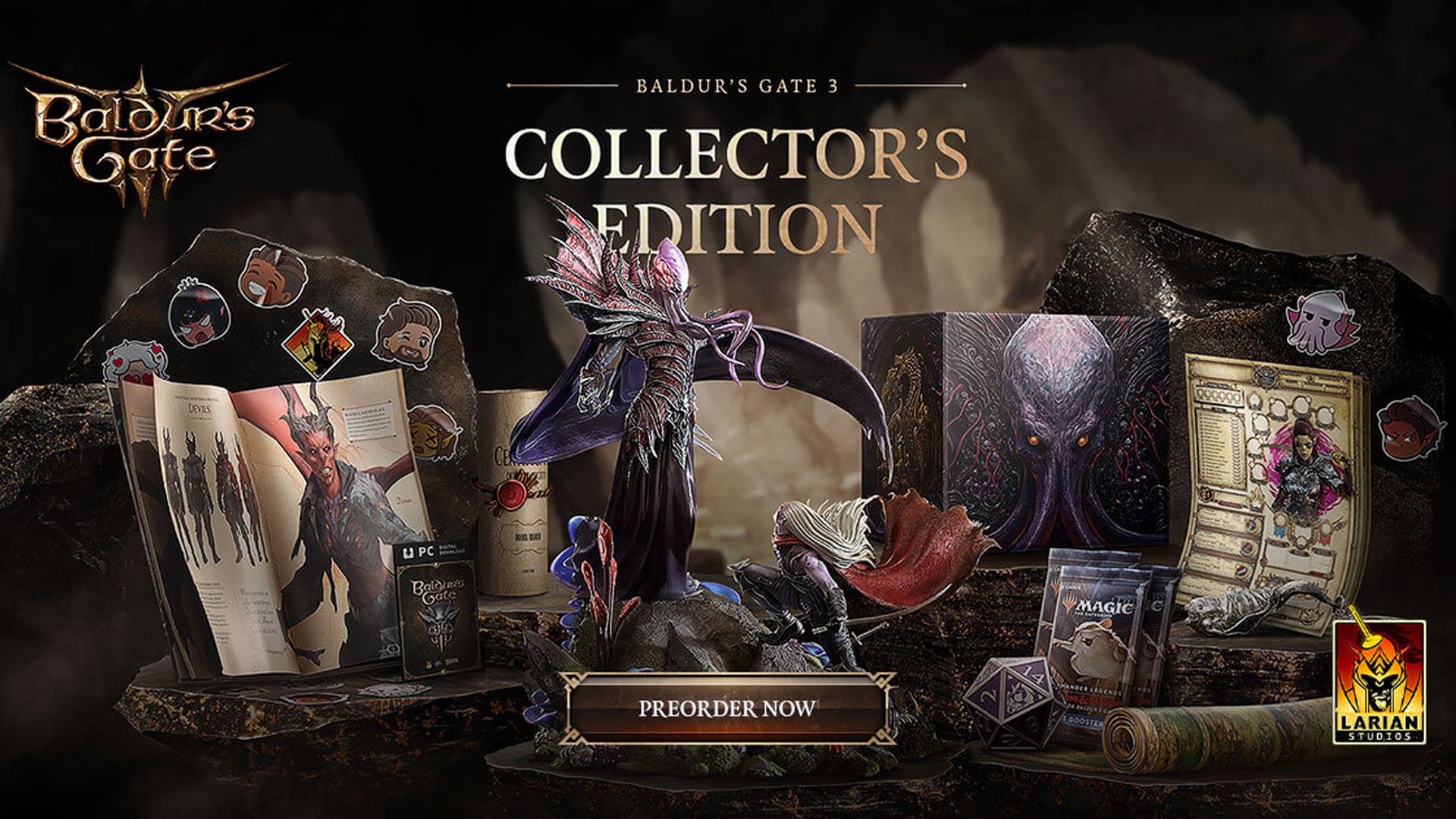 Assortment of Baldur's Gate 3 exclusive collector's items, highlighting rare and special edition treasures for fans