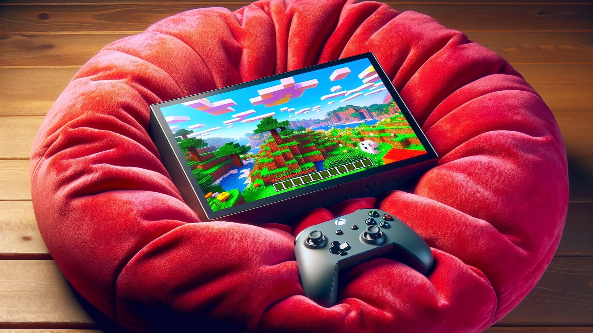 Nintendo Switch console with Minecraft game displayed on the screen