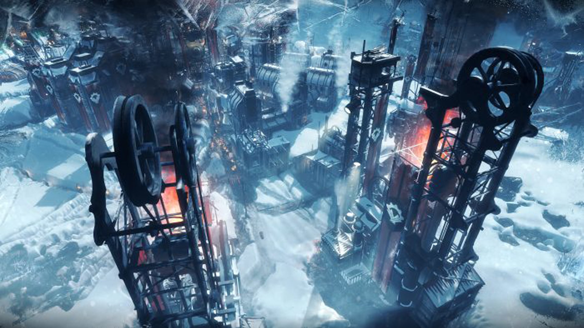Dramatic depiction of the Great Storm, a key event in Frostpunk