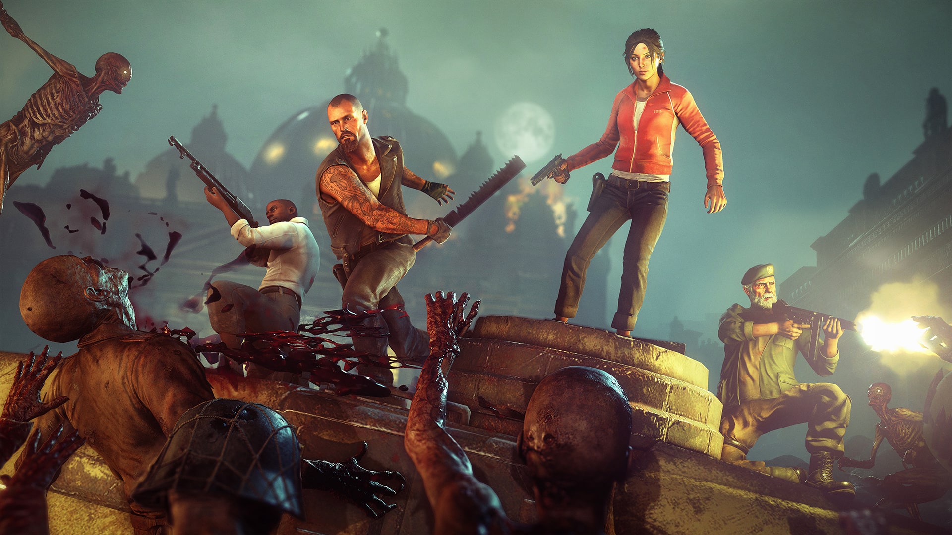 Survivors battling hordes of zombies in Left 4 Dead