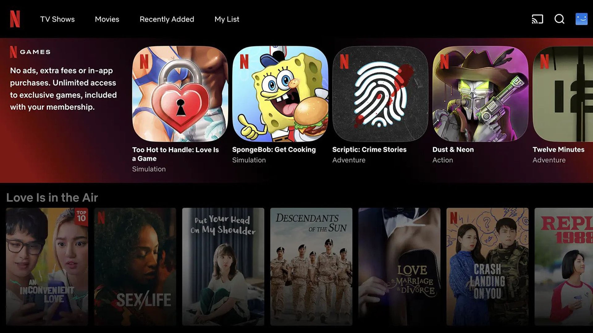 Netflix Games menu