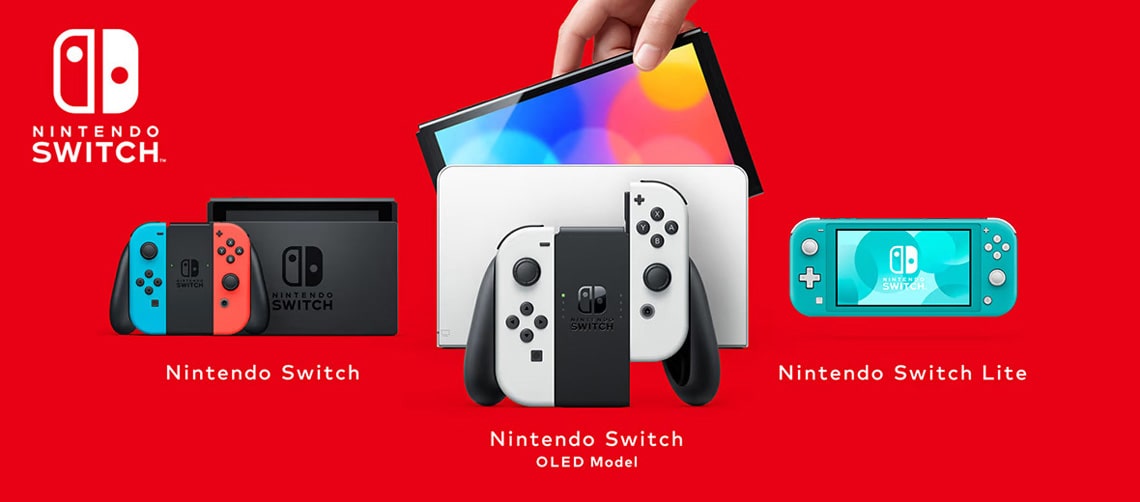 Pictures of the Nintendo Switch family of Consoles