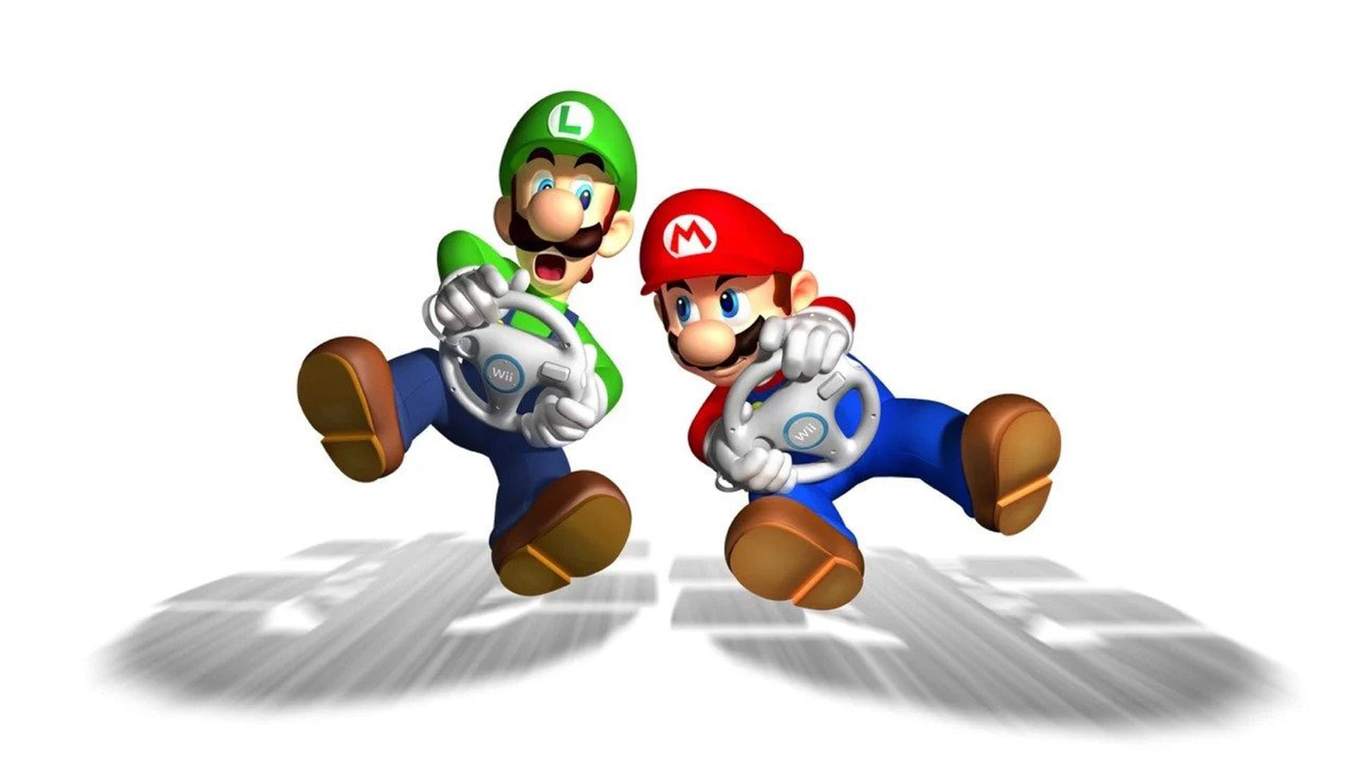 Exciting race scene with various characters from Mario Kart Wii game
