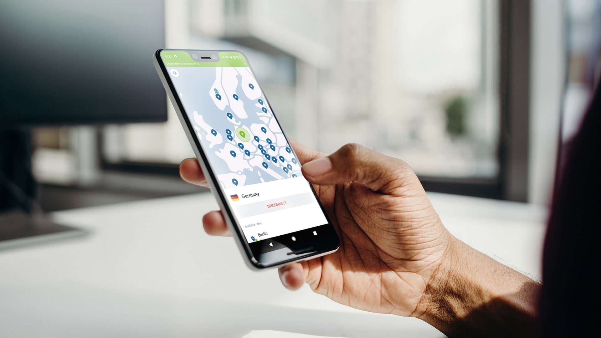 Using Quick Connect on NordVPN for Android NordVPN app Quick Connect feature on an Android device