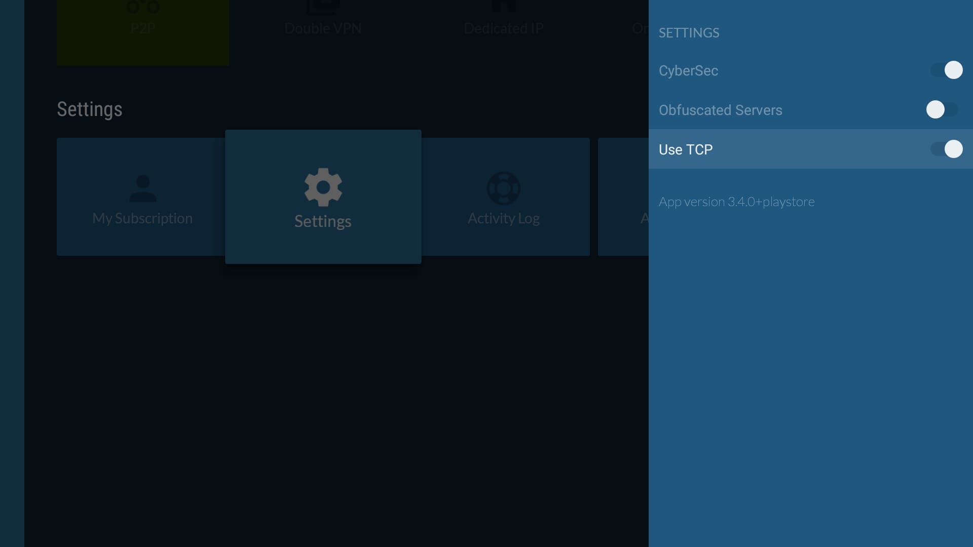 NordVPN interface on Android TV showcasing server selection