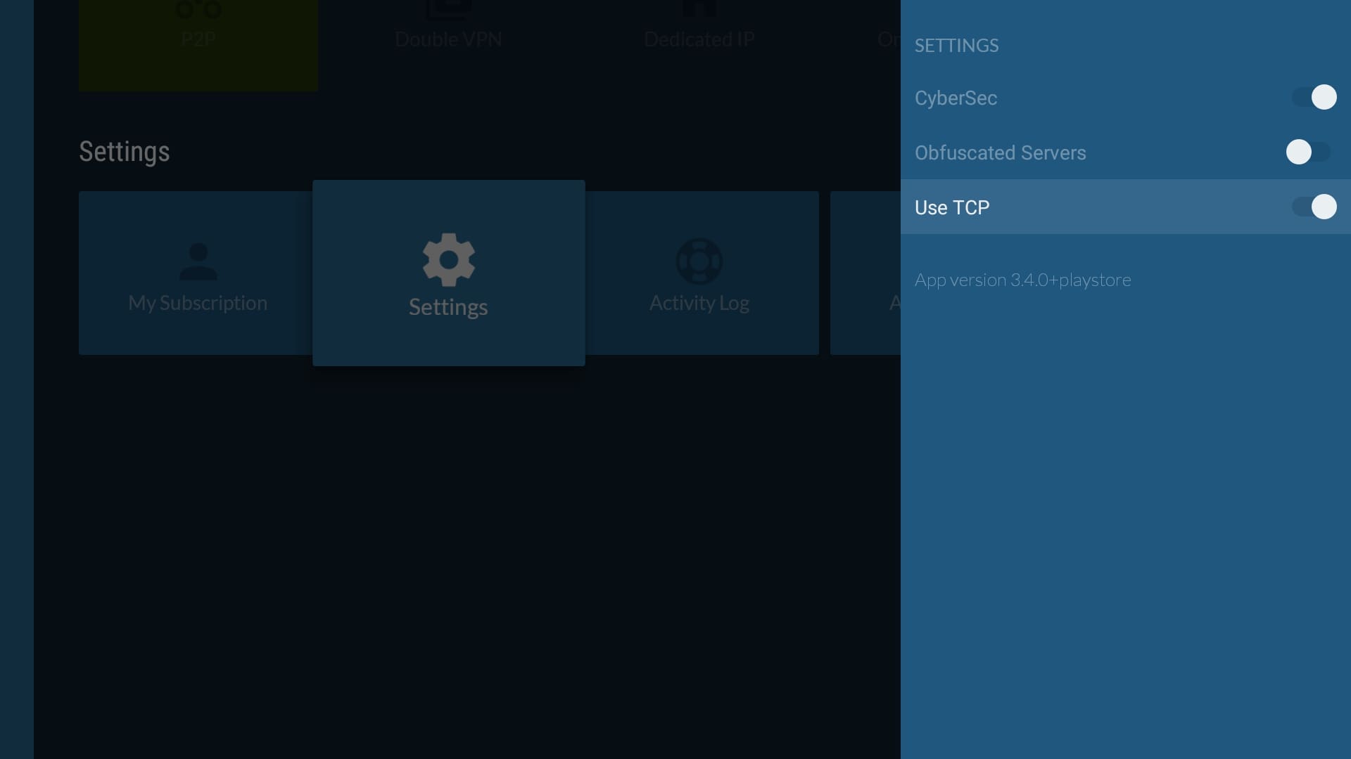 NordVPN on Android TV - Server Selection Screen NordVPN interface on Android TV showcasing server selection