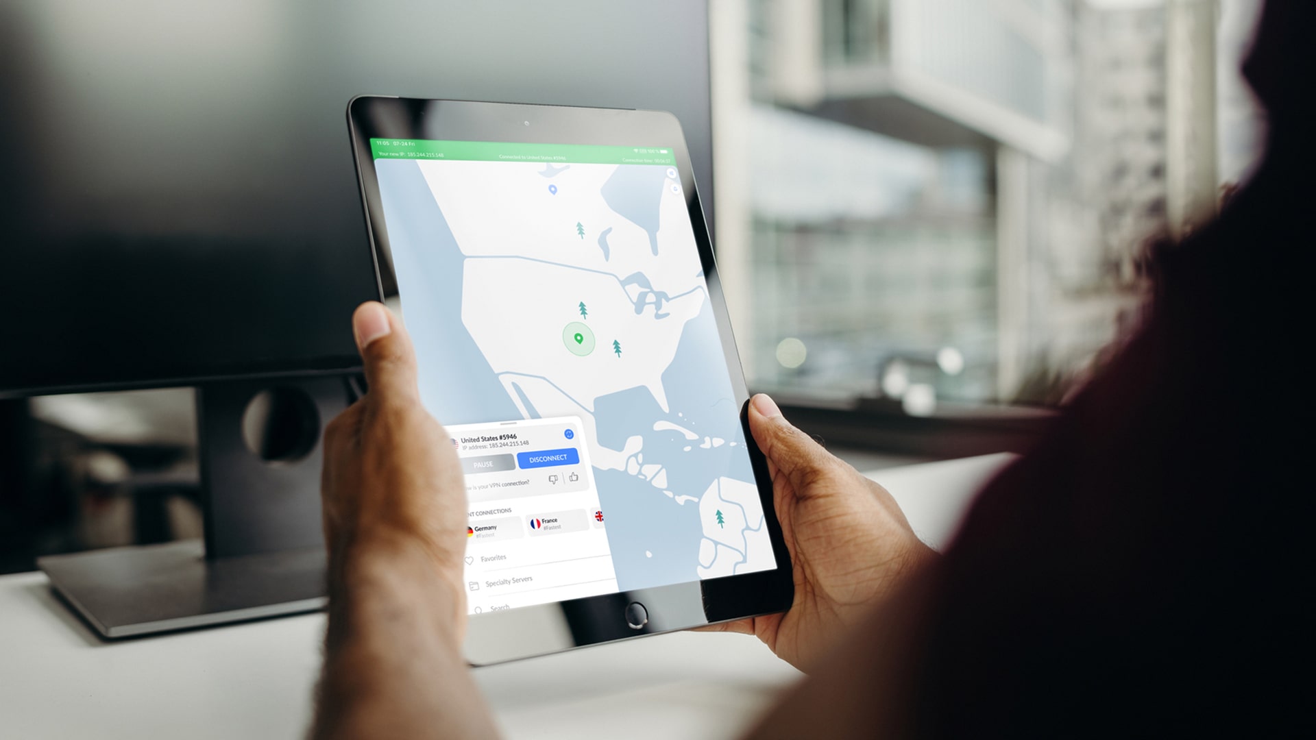 NordVPN on iPad - Quick Connect feature NordVPN app Quick Connect feature displayed on an iPad