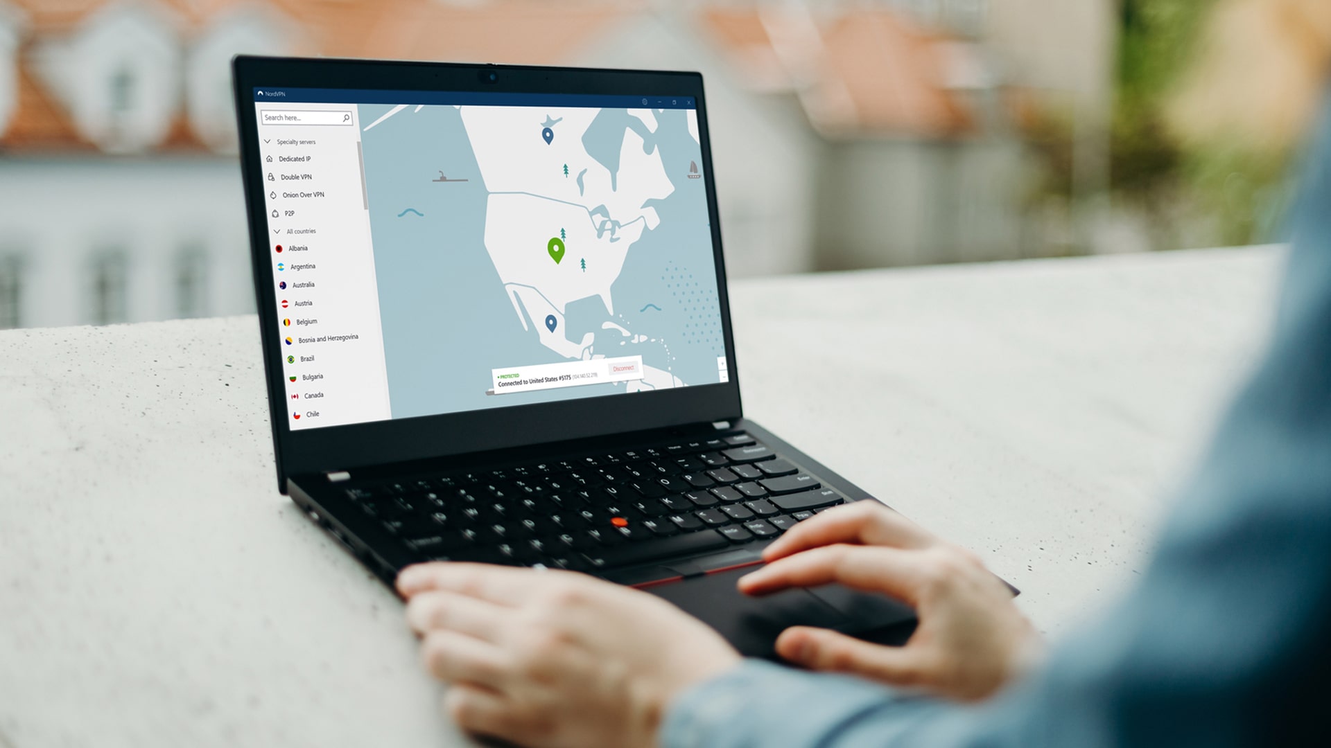 Connection status showing an encrypted VPN tunnel established in NordVPN Windows app