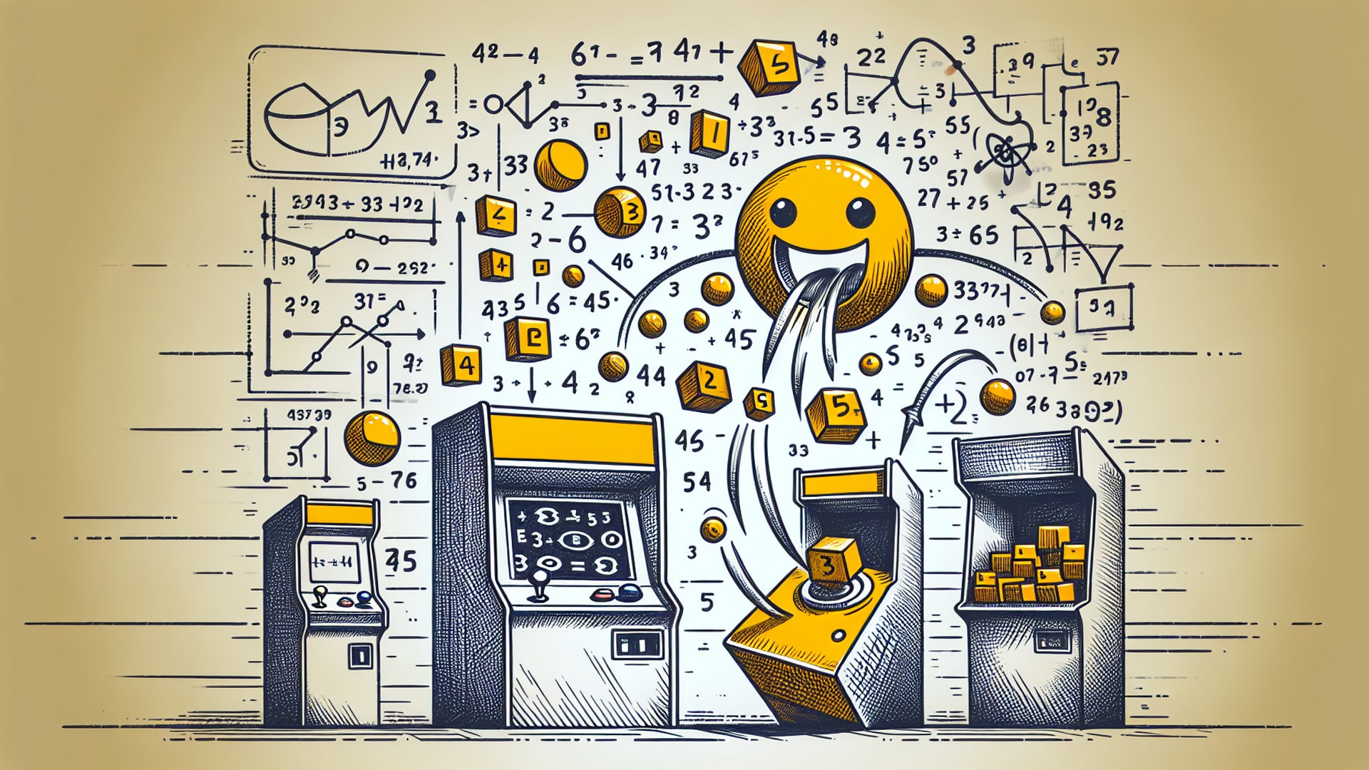 Illustration of arcade-style math games