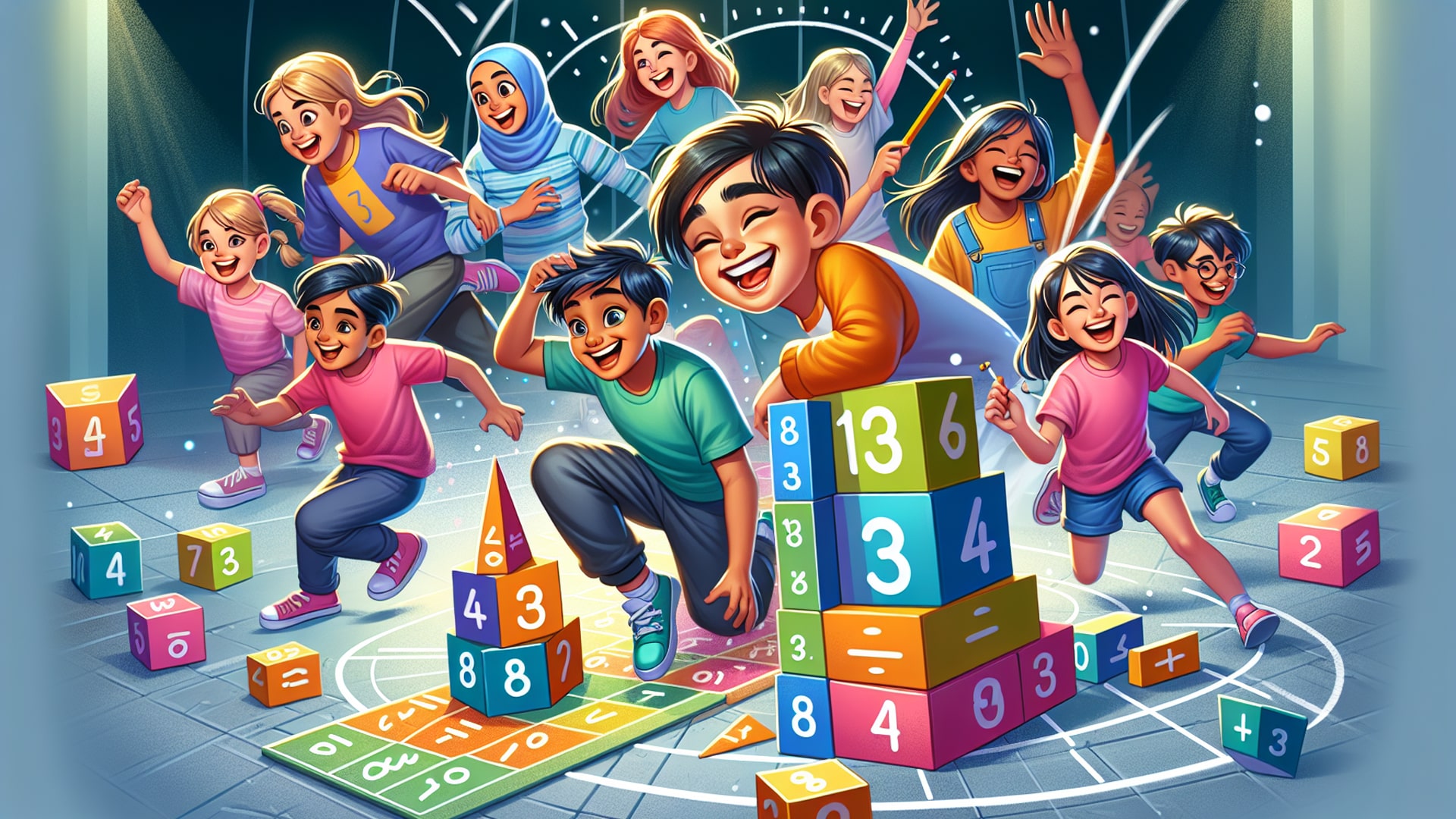 Illustration of children playing math games