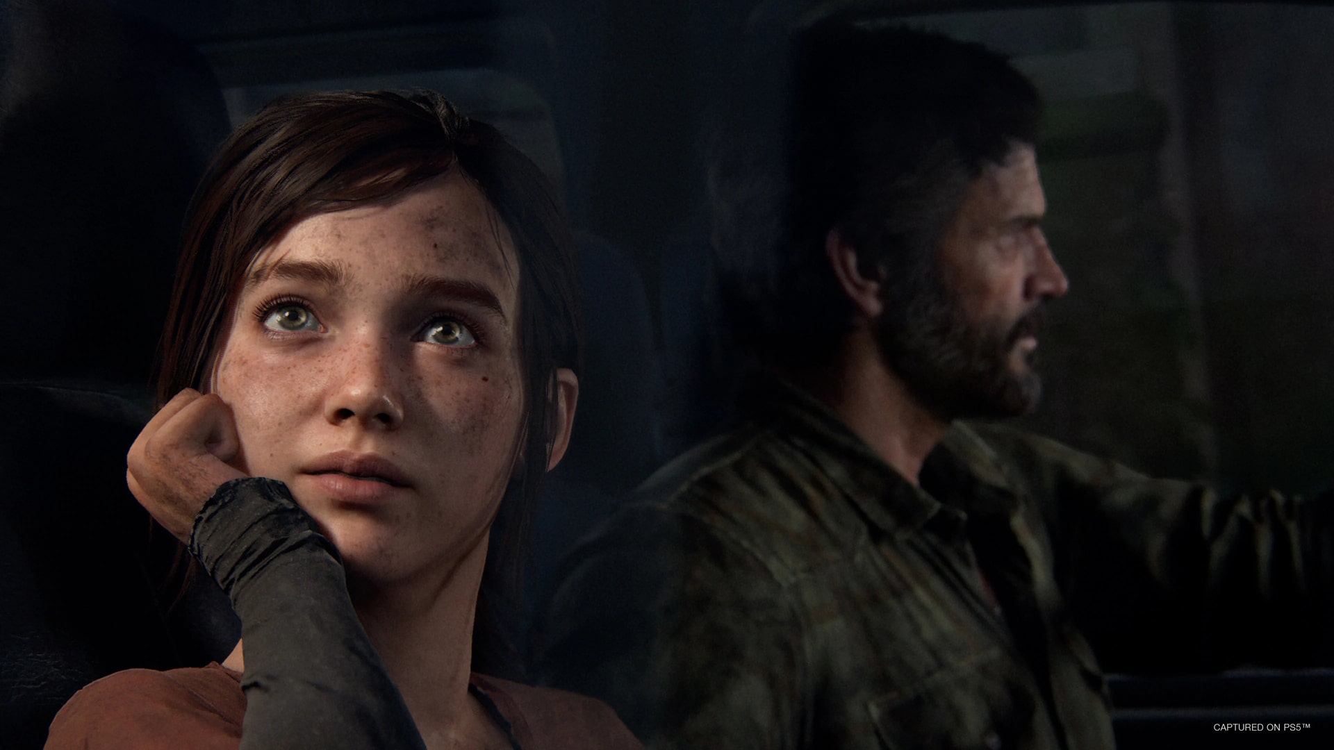 Promotional artwork for 'The Last of Us Part 1' featuring the main characters in a post-apocalyptic setting
