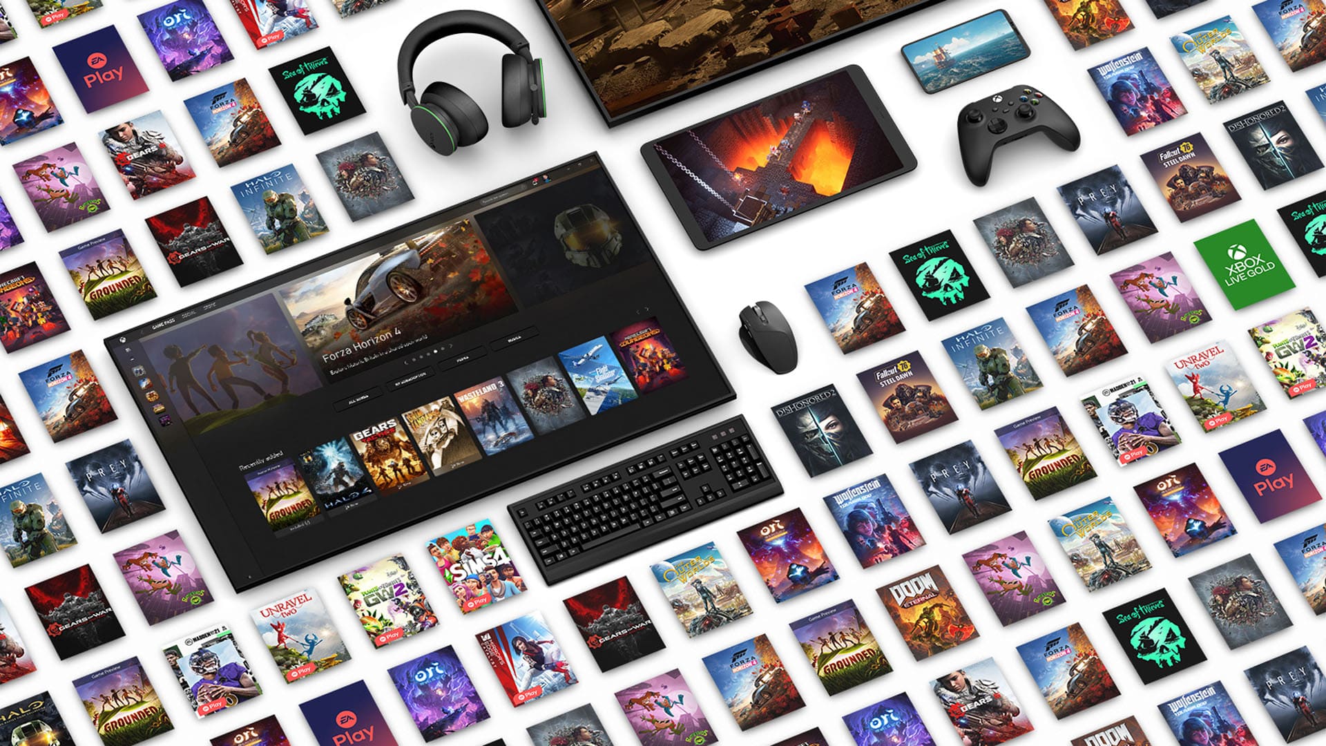 Promotional image of Xbox Game Pass Ultimate showcasing a variety of available games