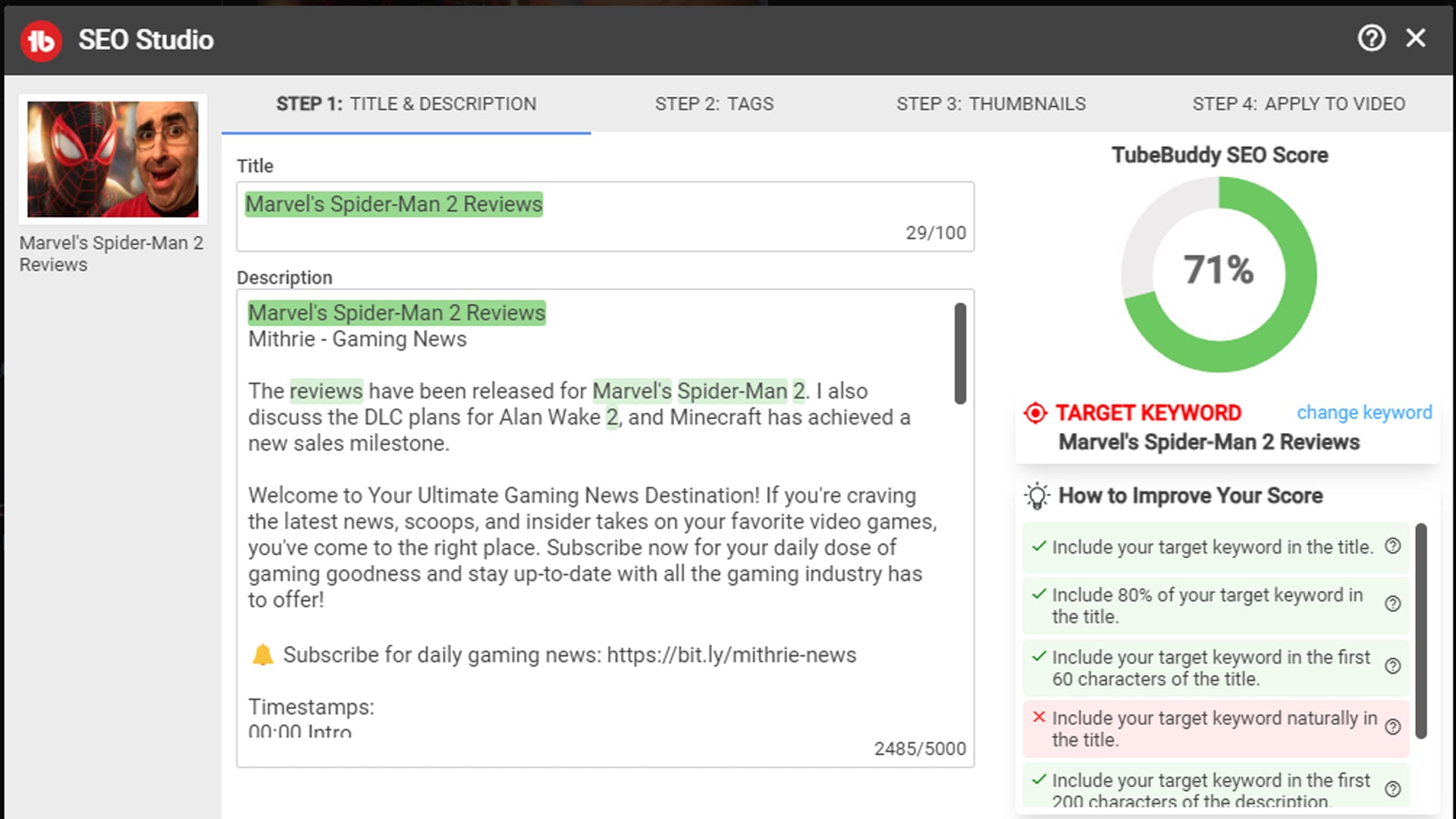 TubeBuddy Video SEO Optimization User accessing TubeBuddy's SEO tools on a laptop for YouTube video optimization