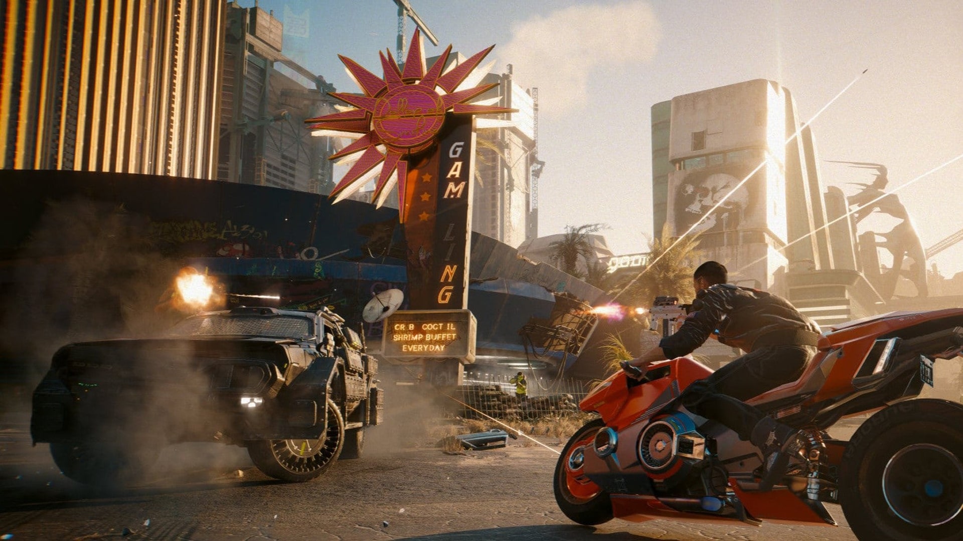 Cyberpunk 2077 Showing Vehicle Combat Cyberpunk 2077 Vehicle Combat Scene