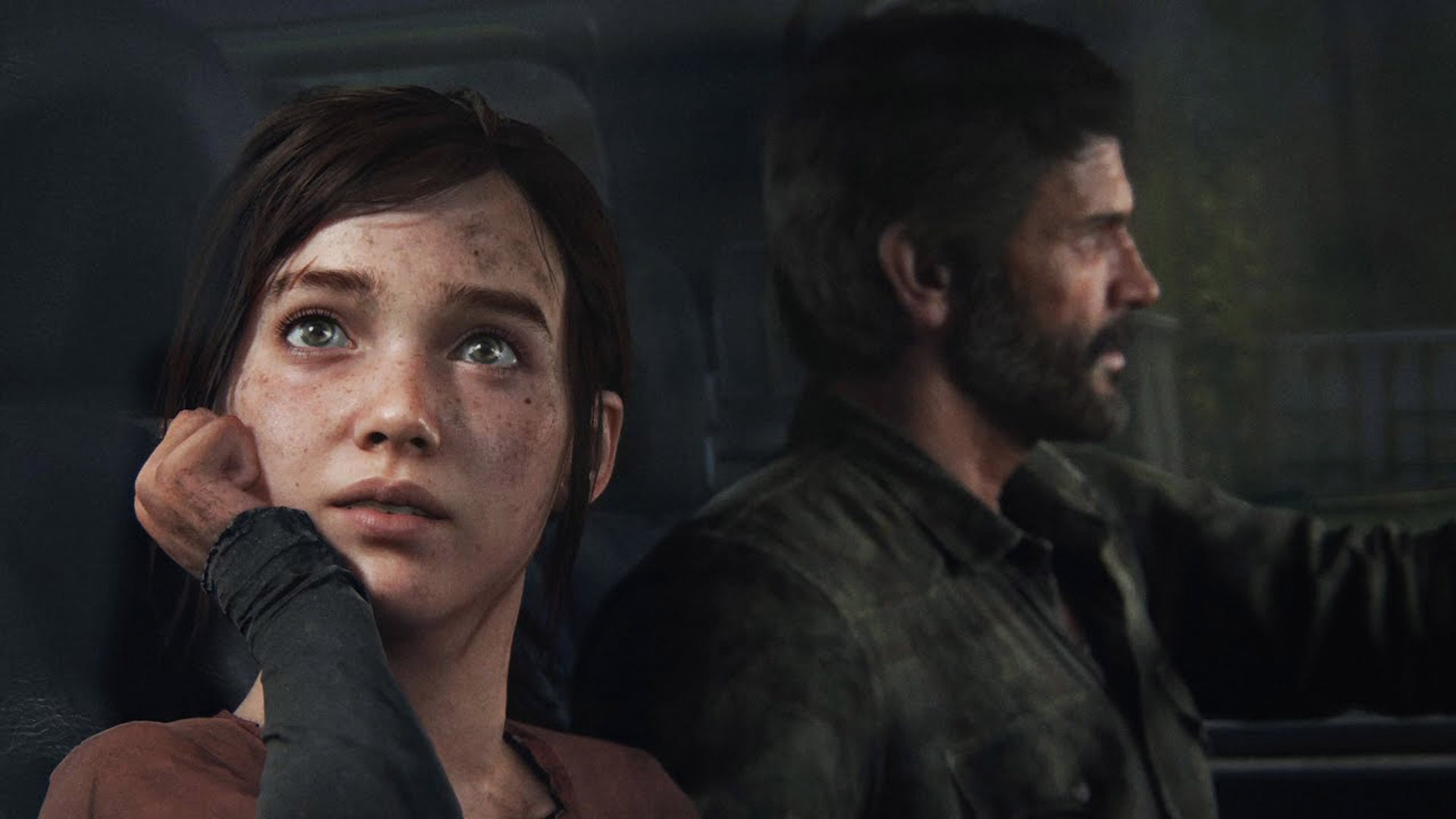 Dramatic scene from The Last of Us Part 1 featuring main characters