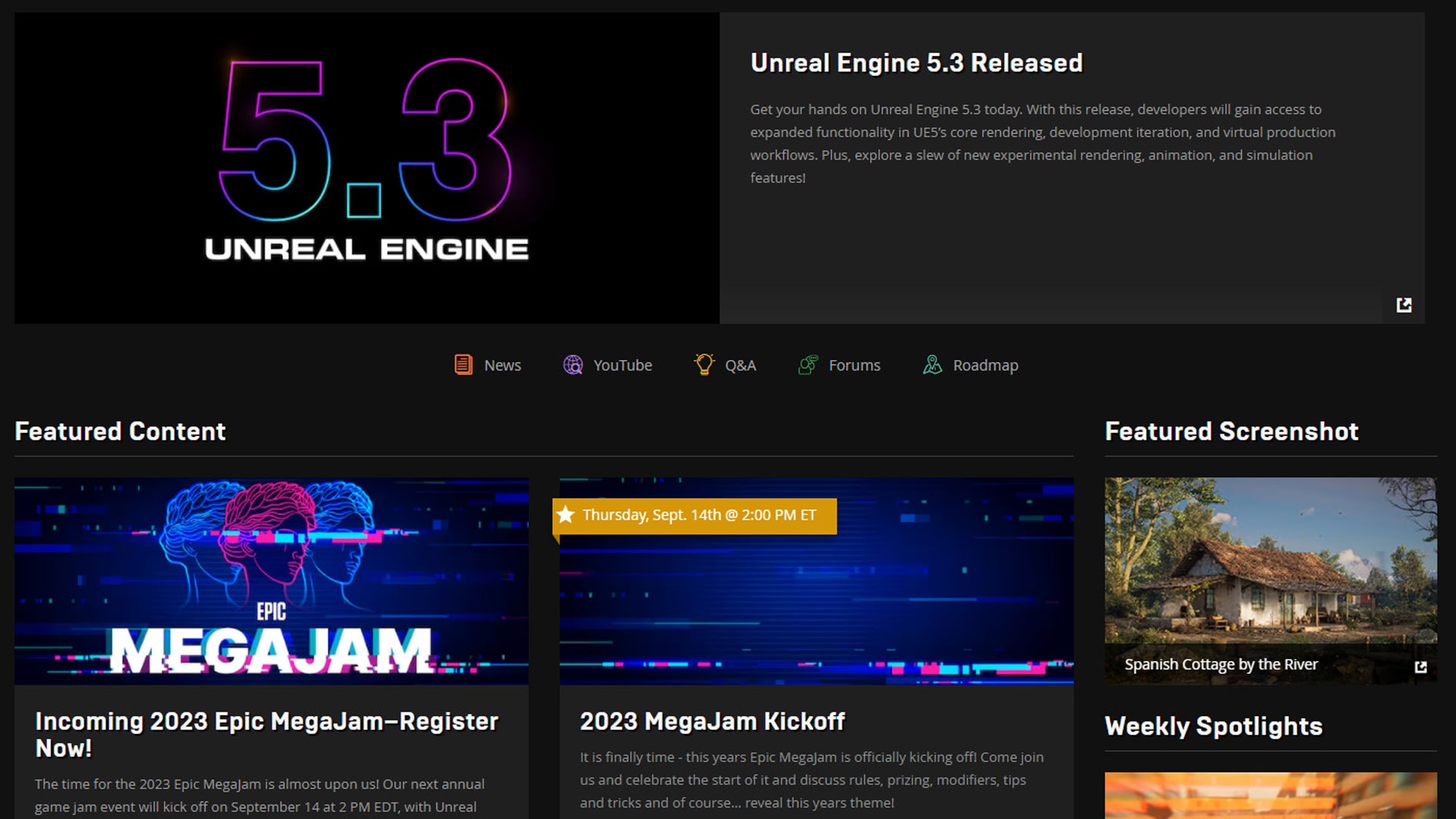 Unreal Engine with game development tools, marketplace and educational resources