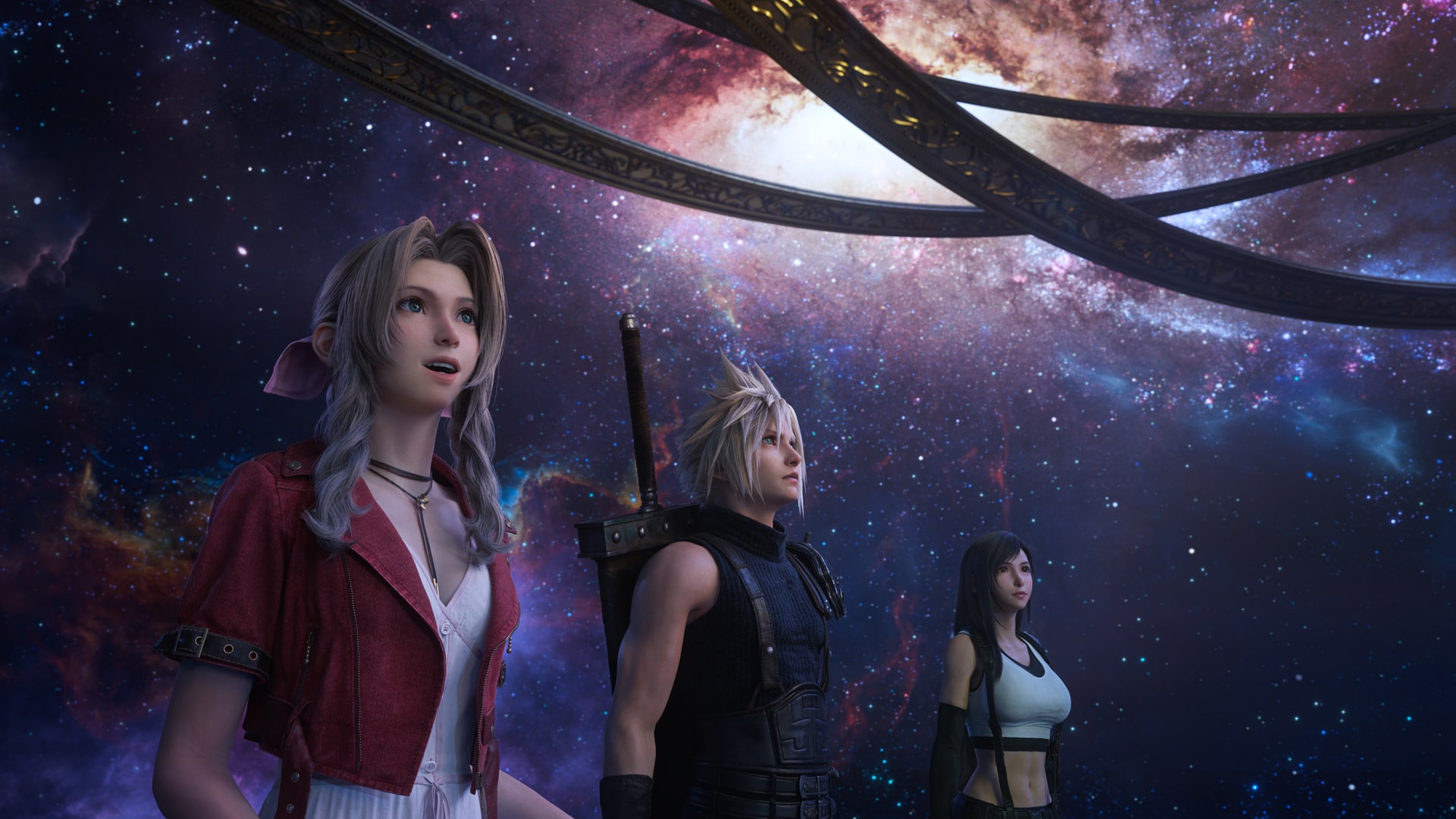 Aerith, Cloud, and Tifa in Final Fantasy VII Rebirth Aerith, Cloud, and Tifa from Final Fantasy VII Rebirth
