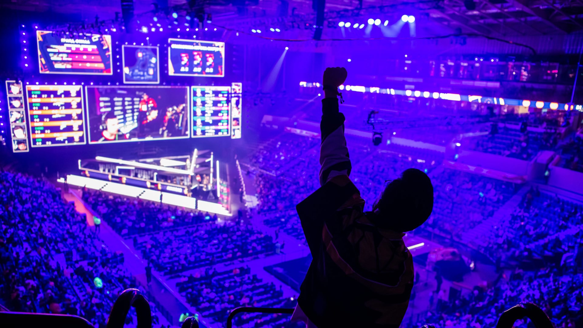 An electrifying image of a gaming tournament with professional players in action