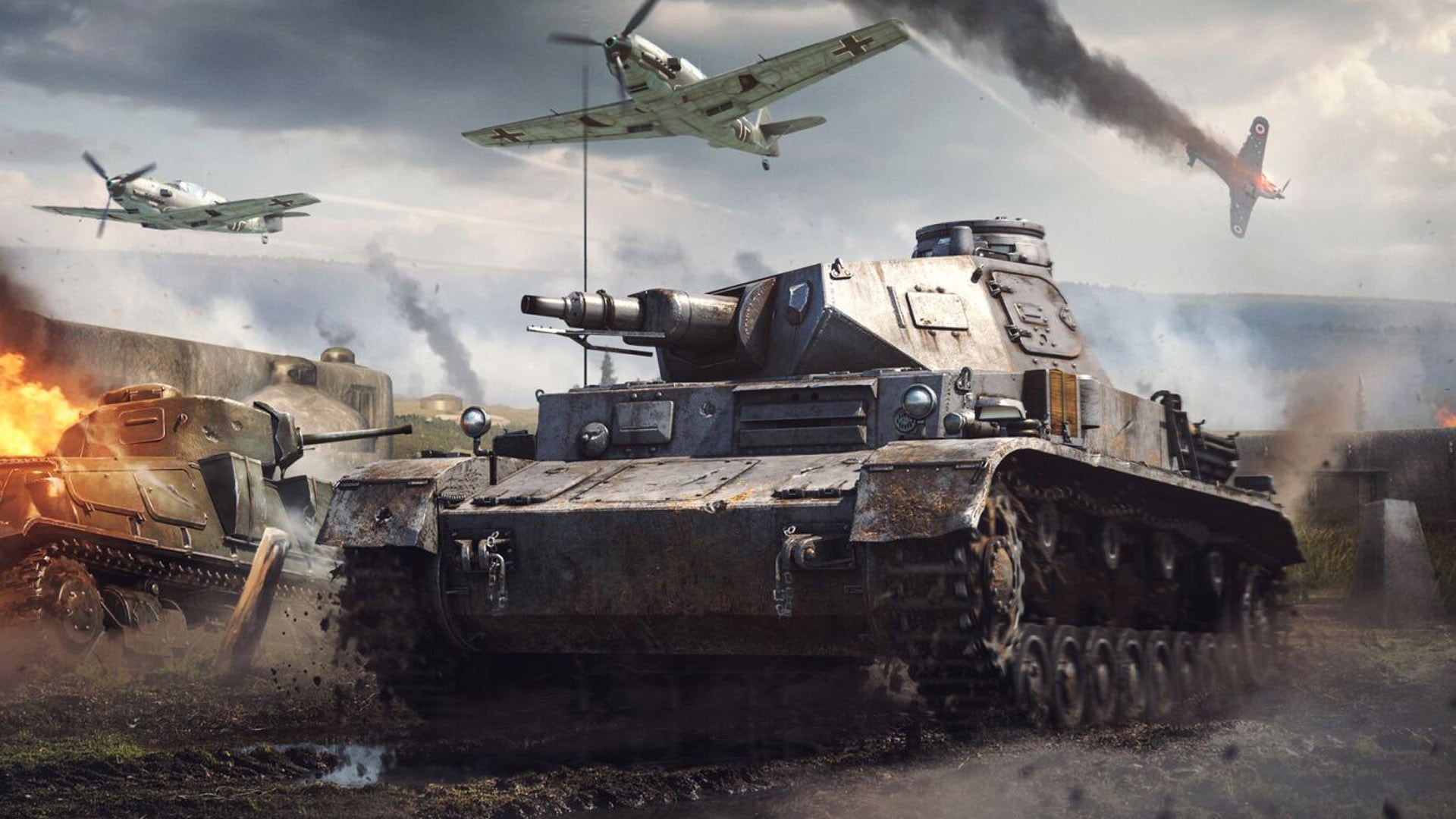 A screenshot of a war game depicting a real-world conflict with soldiers and tanks